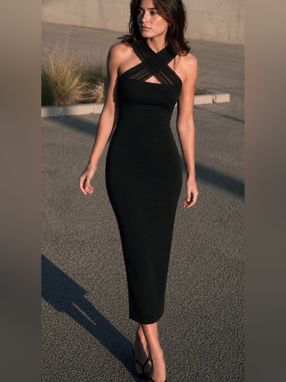 Commense Black Crisscross Maxi Bodycon Dress
